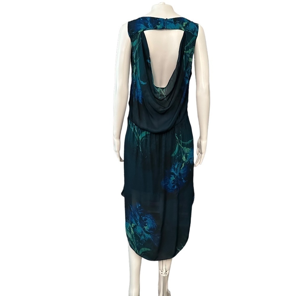 HAUTE HIPPIE| Cocktail Dress Hi-Low Hem Silk Cowl Open Back Floral Boho Beach| L